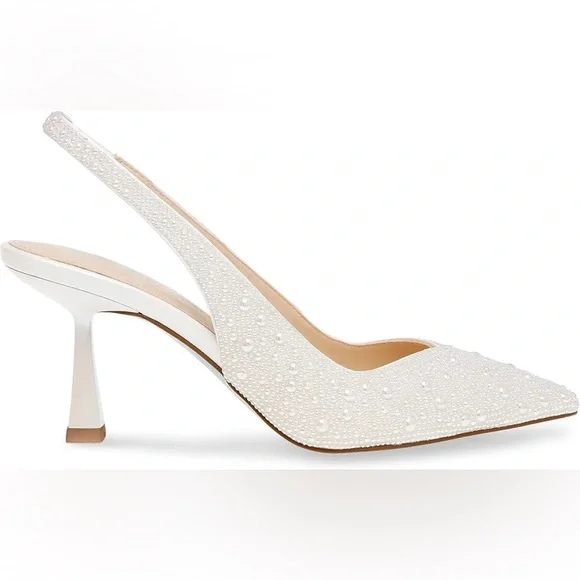 Blue by Betsey Johnson White Crystal Slingback Heels - Picture 3 of 9